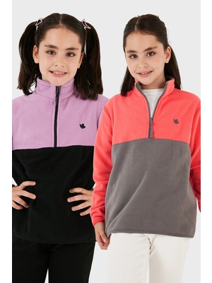 Lela Yumuşak Dokulu Yarım Fermuarlı Renk Bloklu Dik Yaka 2'li Paket Polar Çocuk Polar 5905004S2