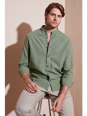 Buratti Keten Görünümlü Pamuklu Regular Fit Hakim Yaka Gömlek Erkek Gömlek CF25S112637