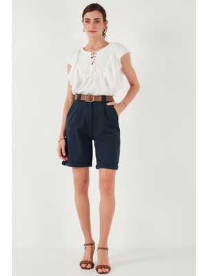 Lela Pamuklu Relaxed Fit Yüksel Bel Kemerli Gabardin Short Bayan Şort 668YP4710