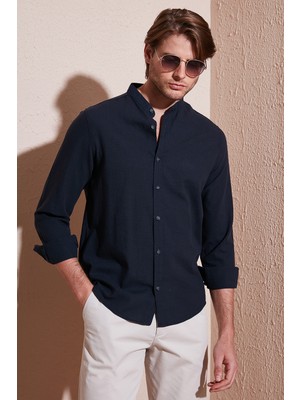 Buratti Keten Görünümlü Pamuklu Regular Fit Hakim Yaka Gömlek Erkek Gömlek CF25S112637