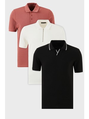 Buratti Pamuklu Regular Fit 3'lü Paket Polo Yaka T Shirt Erkek Polo Yaka T Shirt 59029641527S3