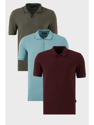 Buratti Pamuklu Regular Fit 3'lü Paket Polo Yaka T Shirt Erkek Polo Yaka T Shirt 59029641527S3