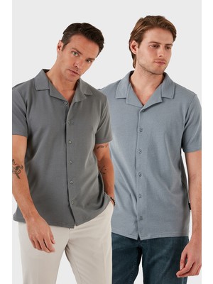 Buratti Pamuklu Regular Fit Kısa Kollu 2'li Paket Gömlek Erkek Gömlek 5902640S2