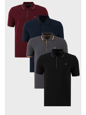 Buratti Pamuklu Slim Fit Şerit Detaylı Düğmeli Polo Yaka 4'lü Paket T Shirt Erkek T Shirt 5902118S4