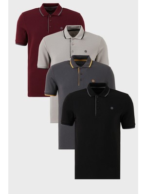 Buratti Pamuklu Slim Fit Şerit Detaylı Düğmeli Polo Yaka 4'lü Paket T Shirt Erkek T Shirt 5902118S4
