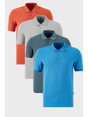 Buratti Pamuklu Regular Fit Düğmeli Polo Yaka 4'lü Paket T Shirt Erkek T Shirt 5902127S4