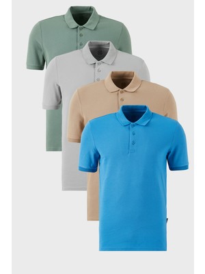 Buratti Pamuklu Regular Fit Düğmeli Polo Yaka 4'lü Paket T Shirt Erkek T Shirt 5902127S4