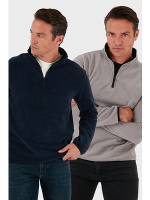 Buratti Slim Fit Yarım Fermuarlı Dik Yaka Soğuk Geçirmez 2'li Paket Polar Erkek POLAR 5906003S2