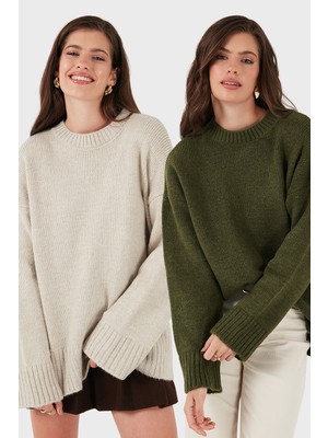 Lela Regular Fit Bisiklet Yaka Basic 2'li Paket Triko Kazak Bayan Kazak 4616213S2