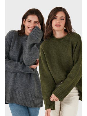Lela Regular Fit Bisiklet Yaka Basic 2'li Paket Triko Kazak Bayan Kazak 4616213S2