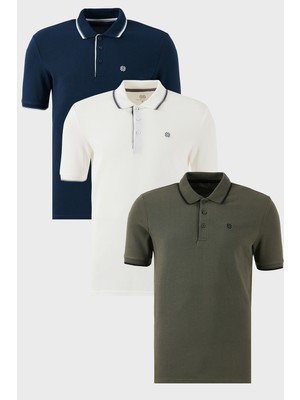 Buratti Pamuklu Slim Fit Şerit Detaylı Düğmeli Polo Yaka 3'lü T Shirt Erkek T Shirt 5902118S3