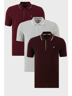 Buratti Pamuklu Slim Fit Şerit Detaylı Düğmeli Polo Yaka 3'lü Paket T Shirt Erkek T Shirt 5902118S3