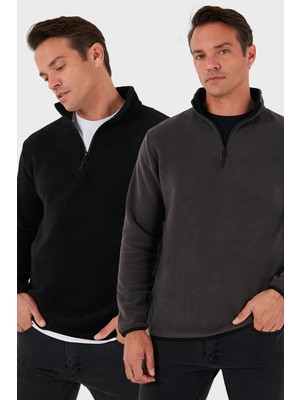 Buratti Slim Fit Yarım Fermuarlı Dik Yaka Soğuk Geçirmez 2'li Paket Polar Erkek POLAR 5906003S2