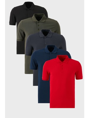 Buratti Pamuklu Regular Fit Düğmeli Polo Yaka 5'li Paket T Shirt Erkek T Shirt 5902127S5