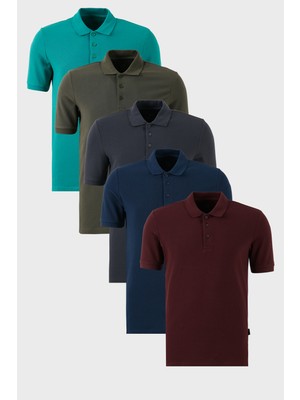 Buratti Pamuklu Regular Fit Düğmeli Polo Yaka 5'li Paket T Shirt Erkek T Shirt 5902127S5