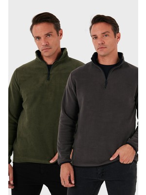 Buratti Slim Fit Yarım Fermuarlı Dik Yaka Soğuk Geçirmez 2'li Paket Polar Erkek POLAR 5906003S2
