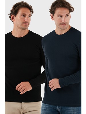 Buratti Pamuklu Bisiklet Yaka Normal Kalıp Basic 2'li Paket Sweat Erkek SWEAT 5905073S2