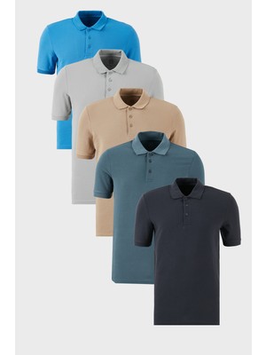 Buratti Pamuklu Regular Fit Düğmeli Polo Yaka 5'li Paket T Shirt Erkek T Shirt 5902127S5