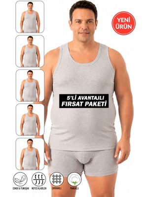 Özkan Underwear Özkan 12473 5'li Paket Erkek Pamuklu Ribana Esnek Rahat Kalın Askılı Büyük Beden Atlet