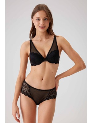 Pierre Cardin 4742 Biella Soft Pushup Sütyen Takım Siyah Yumuşak Kumaşlı Konforlu Tasarım