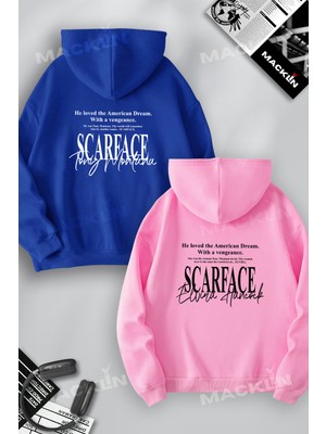 Macklin Sevgili Çift Kombini Tony Montana Elvira Hancock Sırt Baskılı Tasarım Kapüşonlu Sweatshirt 2li Set Takı