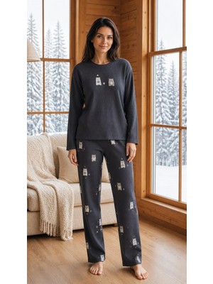 Pemilo Kadın 8811-7 Berlin Uzun Kol Sıfır Yaka Pijama Takım