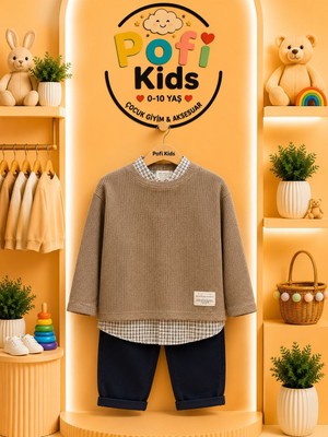 Pofi Kids Erkek Çocuk Kazak Gömlek ve Pantolonlu Takım