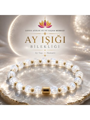 Lotus Atölye ve İyi Yaşam Merkezi 🌙 Ay Işığı Premium Bilekliği – %100 Doğal Ay Taşı & Hematit Taşlı Bileklik