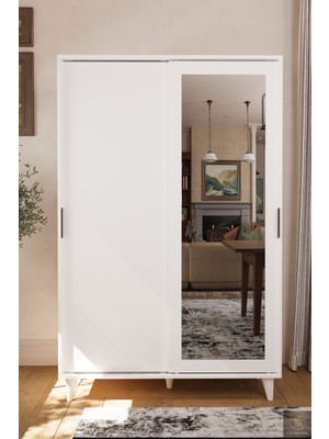 Lignosar Liminal Aynalı Vestiyer – 8 Raflı, Sürgü Kapaklı Portmanto & Askılık, Beyaz