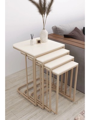 Masalcı Mobilya Paris (Tekerlekli) 4 Lü Zigon Sehpa Cappucino Ayak-Krem Mdf Mebran Ahşap