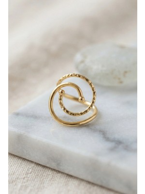 Marsilyan™- Gold Renk Geometrik Çift Halka Yüzük