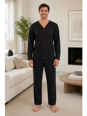 Pemilo Erkek 605-075 Boydan Düğmeli %95 Cotton Pijama Takım