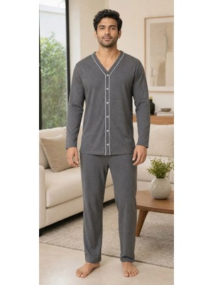 Pemilo Erkek 605-262 Boydan Düğmeli %95 Cotton Pijama Takım
