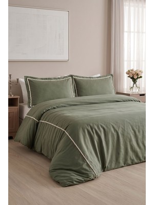 Cicim Home Frange Haki %100 Pamuk Çift Kişilik Nevresim Takımı 4 Parça Premium Kalite