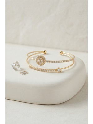 Zenviaa Gold Renk Zirkon Taşlı Kadın Bileklik TJ-BB8886 Zenviaaggg