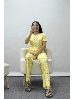 Belendir Kadın Pointelle Nefes Alan Kumaş Pijama Takımı Sarı