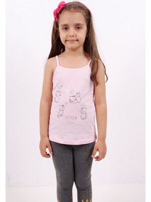 Toontoy Kız Çocuk Kedi Baskılı Atlet
