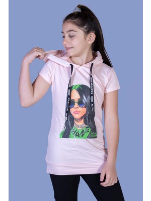 Toontoy Kız Çocuk Billie Eilish Baskılı Kapüşonlu Tişört