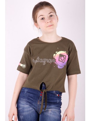 Toontoy Kız Çocuk Instagram Baskılı Göbekten Bağlamalı Tişört