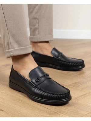 Erkek Zincir Detaylı Rahat Taban Günlük Klasik Loafer Ayakkabı