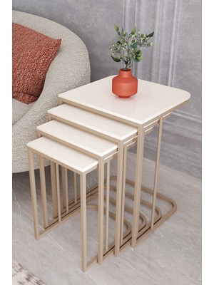 Masalcı Mobilya Tokyo 4 Lü Zigon Sehpa Cappucino Ayak-Krem Mdf Mebran Ahşap
