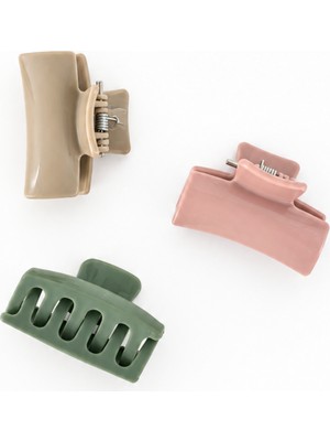 Tupek Store 3'lü Mat Pastel Mandal Saç Tokası Seti 4x2 cm | Bej, Pudra Pembe, Yeşil | Günlük Kullanım