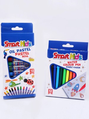 Mikasso Smart Kids 12’li Pastel Boya + 12’li Keçeli Kalem (2 Parça Boyama Seti) Çok Renkli