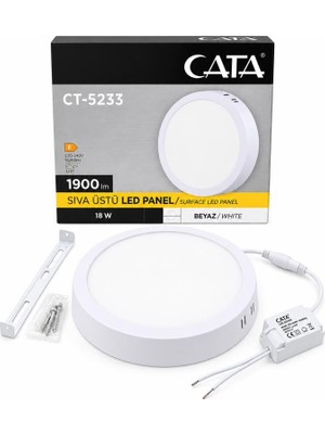 Cata CT-5233 18W LED Panel 6400K Beyaz Işık 1900 Lm Sıva Üstü Yuvarlak Tavan Lambası