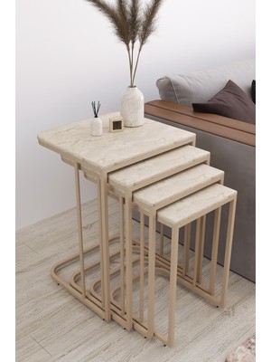 Masalcı Mobilya Paris (Tekerlekli) 4 Lü Zigon Sehpa Cappucino Ayak-Traverten Mdf Mebran Ahşap