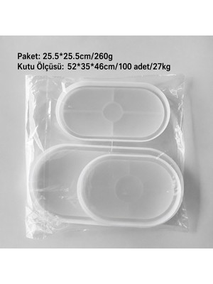 Silabor 3 Lü Oval Silikon Kalıp – Epoksi Bardak Altlığı, Alçı, Çimento, Beton ve Epoksi Için Organizer Yapım Kalıbı