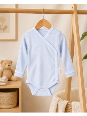 Bebek Star Fitilli Eldivenli Mavi Uzun Kollu %100 Cotton Zıbın