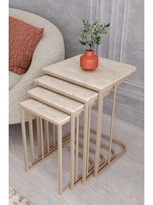 Masalcı Mobilya Tokyo 4 Lü Zigon Sehpa Cappucino Ayak-Traverten Mdf Mebran Ahşap