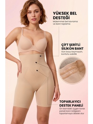 Womenmade Kadın Ten Rengi Yüksek Bel Dikişsiz Paçalı Korse - Esnek, Toparlayıcı ve Kalça Şekillendirici