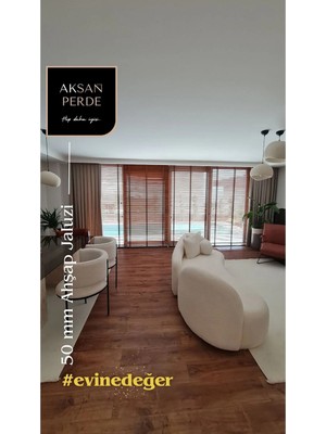 Aksan Grup %100 Gerçek Ahşap Jaluzi Perde Meşe Renk 50 mm Kurdeleli